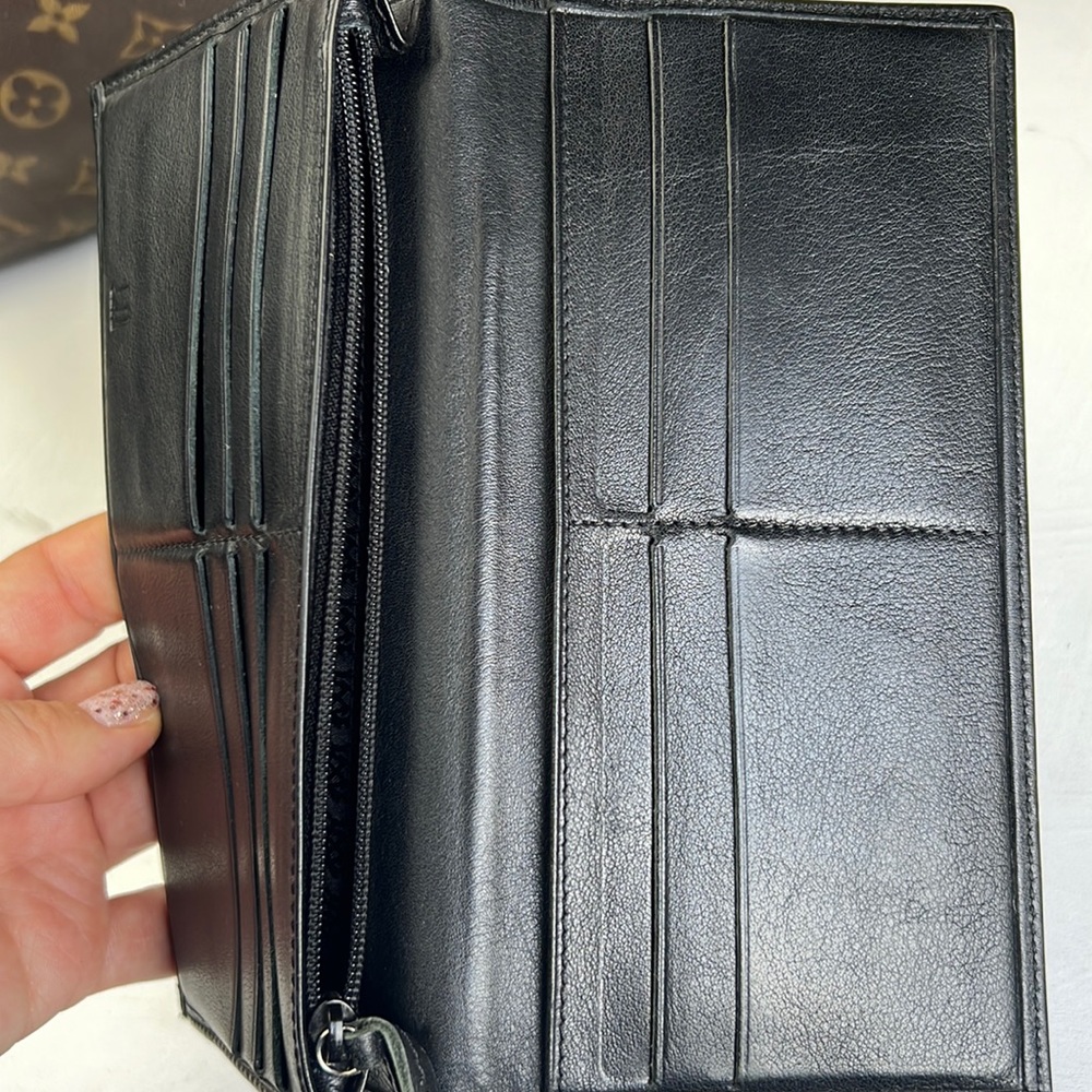 Auth. Dunhill Black Leather Long Bifold Wallet Card Bill holder Roomy Heavy duty - Picture 14 of 17